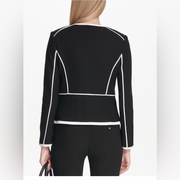 Calvin Klein Women's Contrast Trim Jacket Black Size 4, Black/White, - Picture 2 of 10